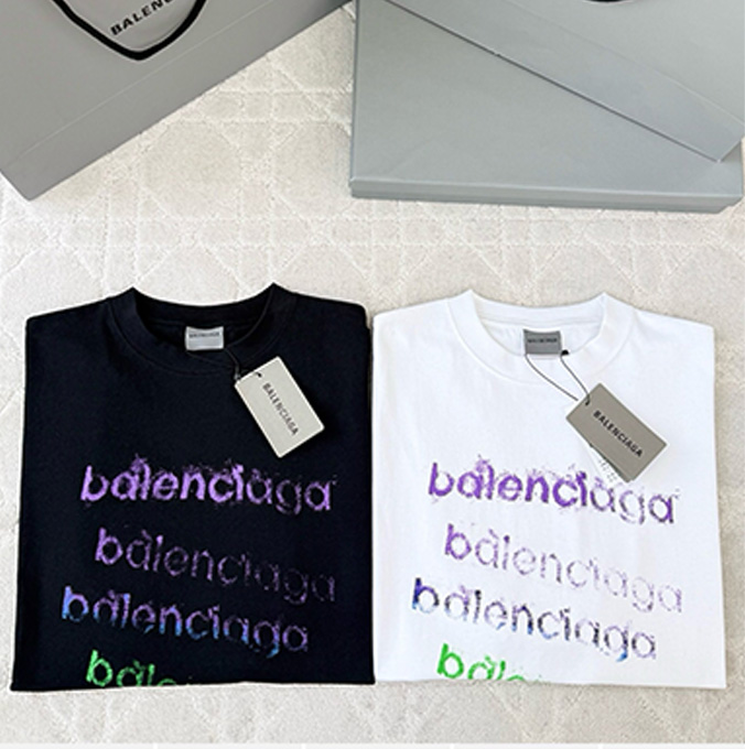 balenciaga rainbow layered vintage letter short sleeve t-shirt